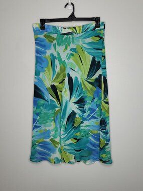 Hayley Matthews teal green watercolor abstract floral art to wear skirt size xl